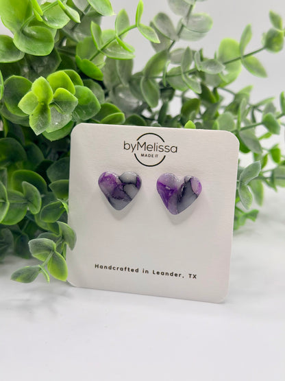 Purple and Black Heart Stud Earrings