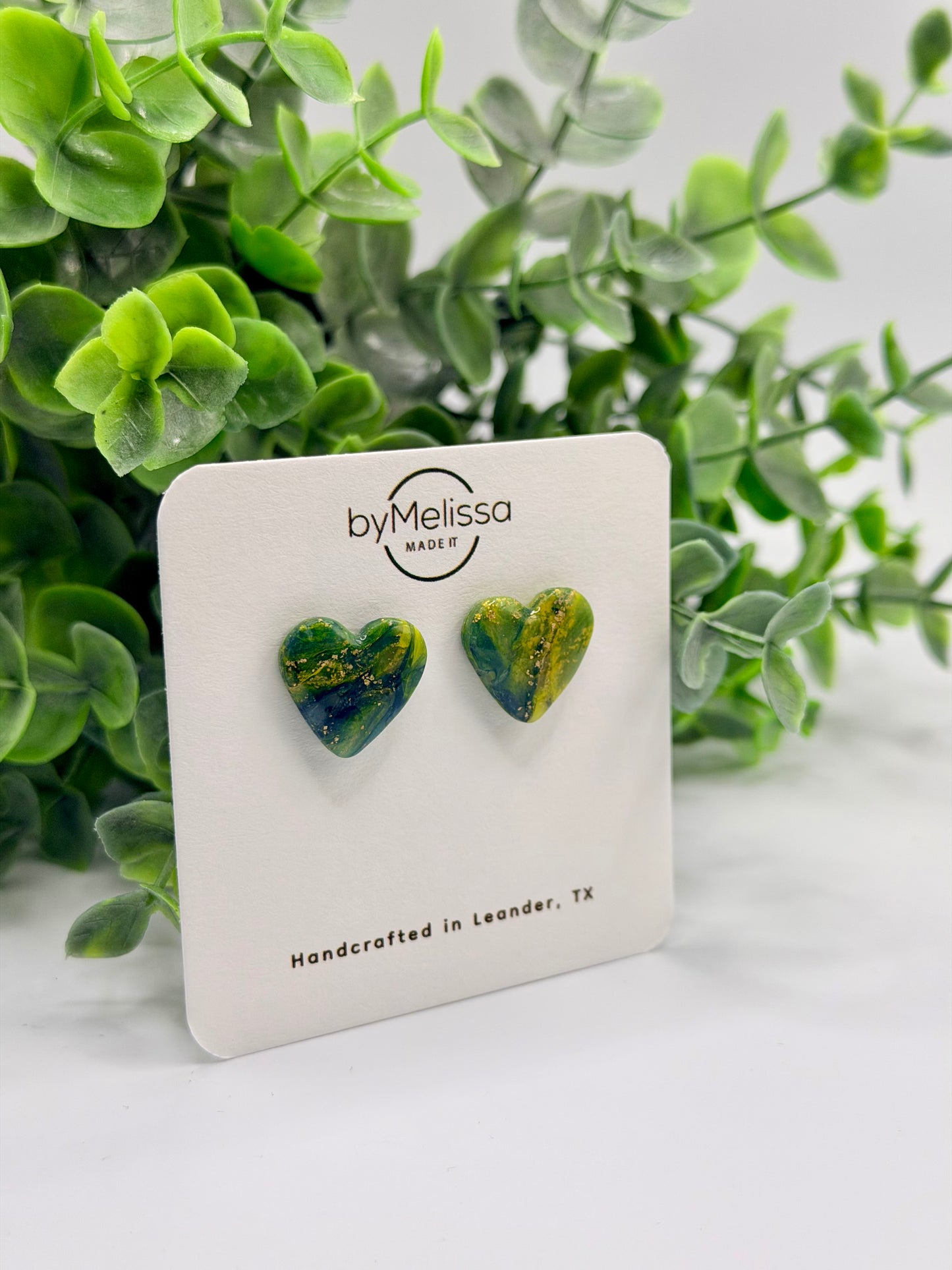 Navy and Gold Heart Stud Earrings