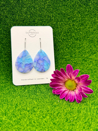 Sky Blue and Periwinkle Small Wide Teardrop Drop Earrings in Silver