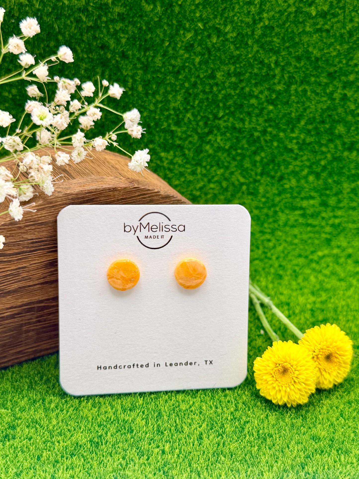 Orange Small Circle Stud Earrings