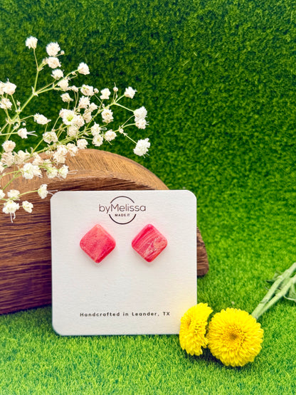 Red and Orange Rounded Square Stud Earrings
