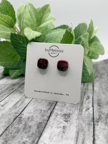 Maroon and Black Small Embedded Square Stud Earrings