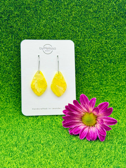 Yellow and White Small Kite Drop Earrings in Silver