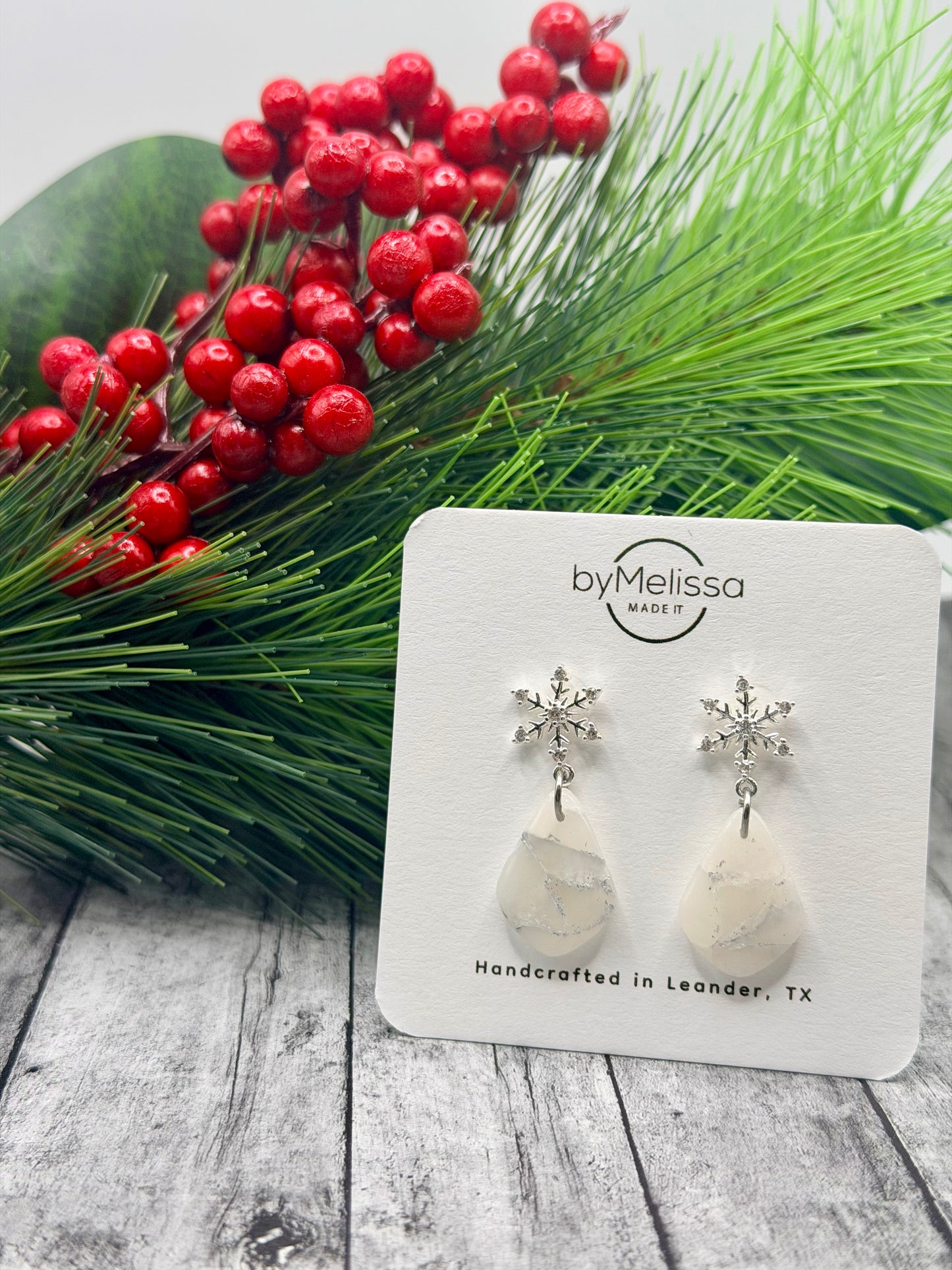 White and Silver Petite Kite with Silver Snowflake Studs