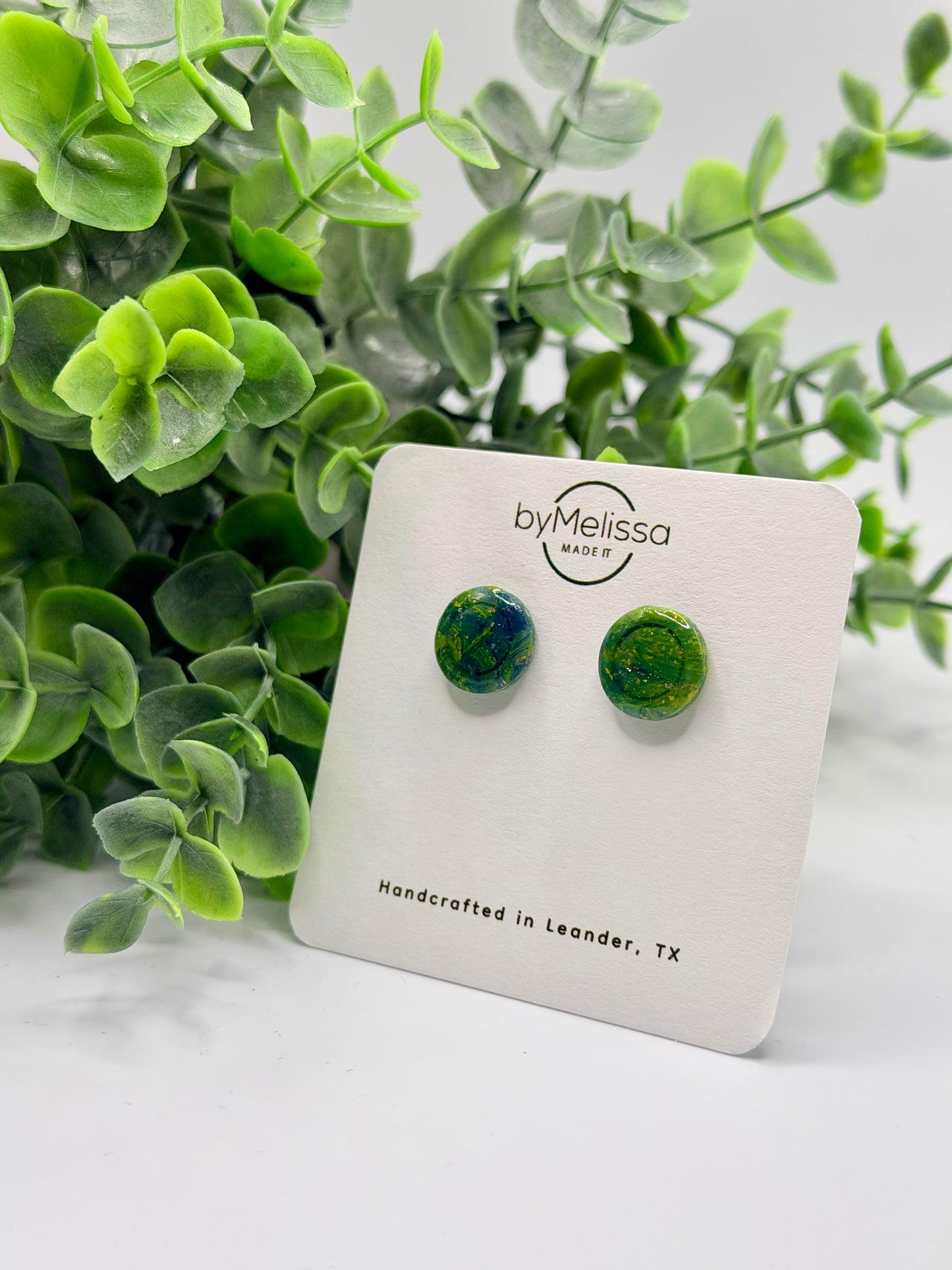 Navy and Gold Small Embedded Circle Stud Earrings