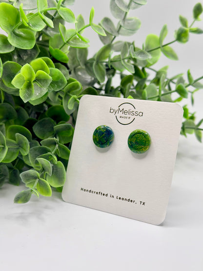 Navy and Gold Small Embedded Circle Stud Earrings