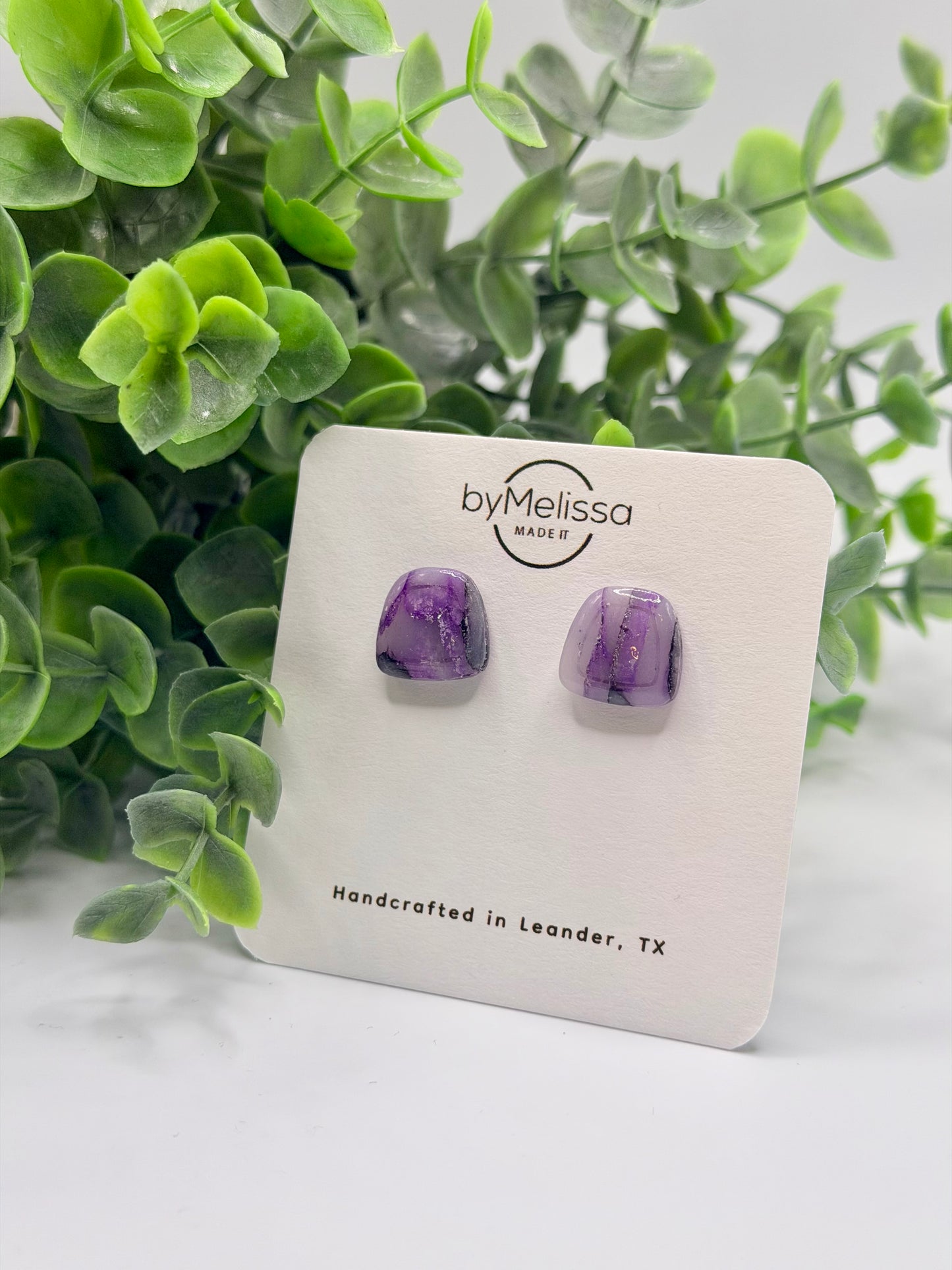Purple and Black Small Embedded Polygon Stud Earrings