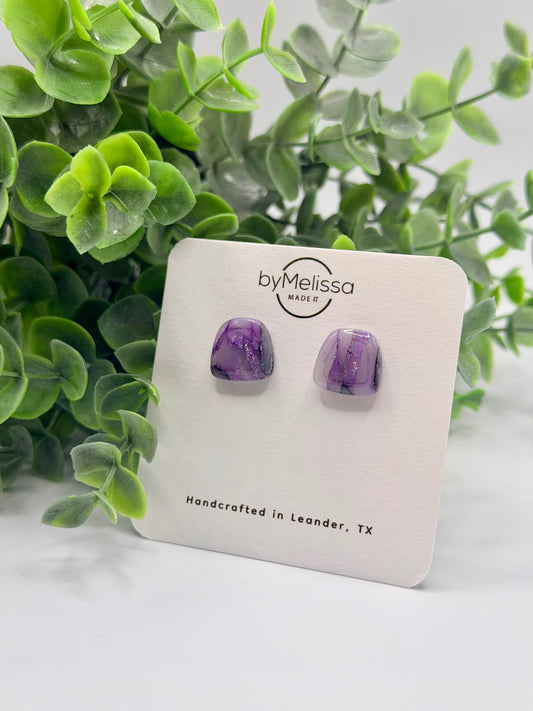 Purple and Black Small Embedded Polygon Stud Earrings