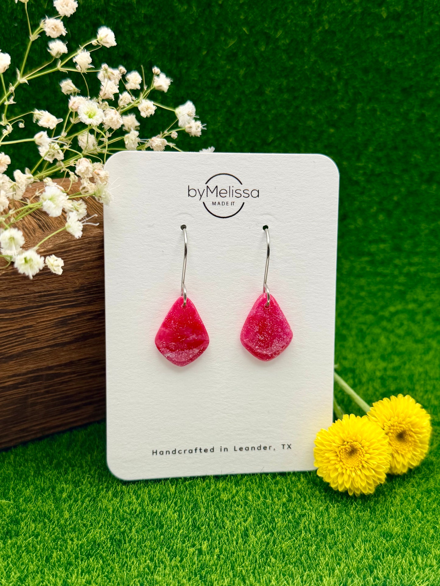 Red and Pink Petite Kite Drop Earrings in Silver