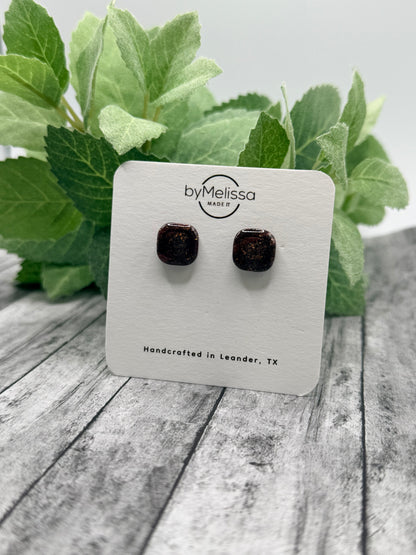 Maroon and Black Small Embedded Square Stud Earrings
