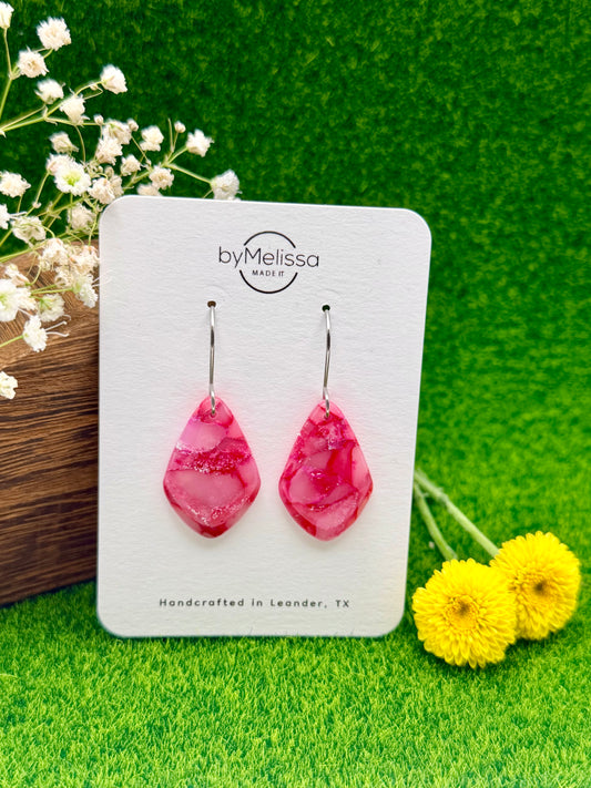 Red and Pink Small Kite Drop Earrings in Silver