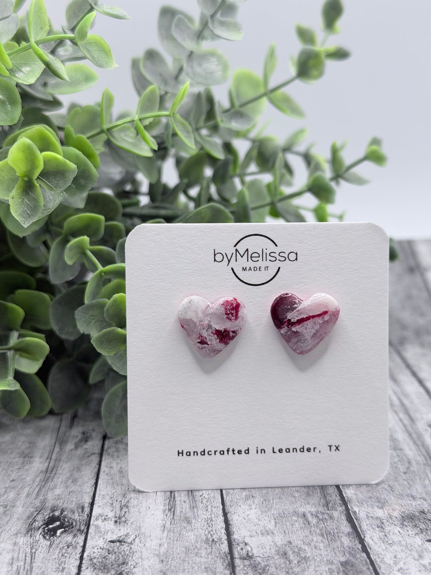 Maroon and White Heart Stud Earrings