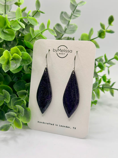 Purple and Black Small Elongated Kite Drop Earrings in Silver