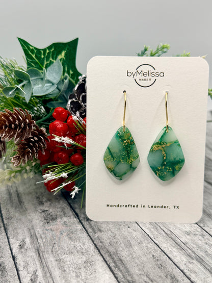 Green and Gold Small Kite Drop Earrings