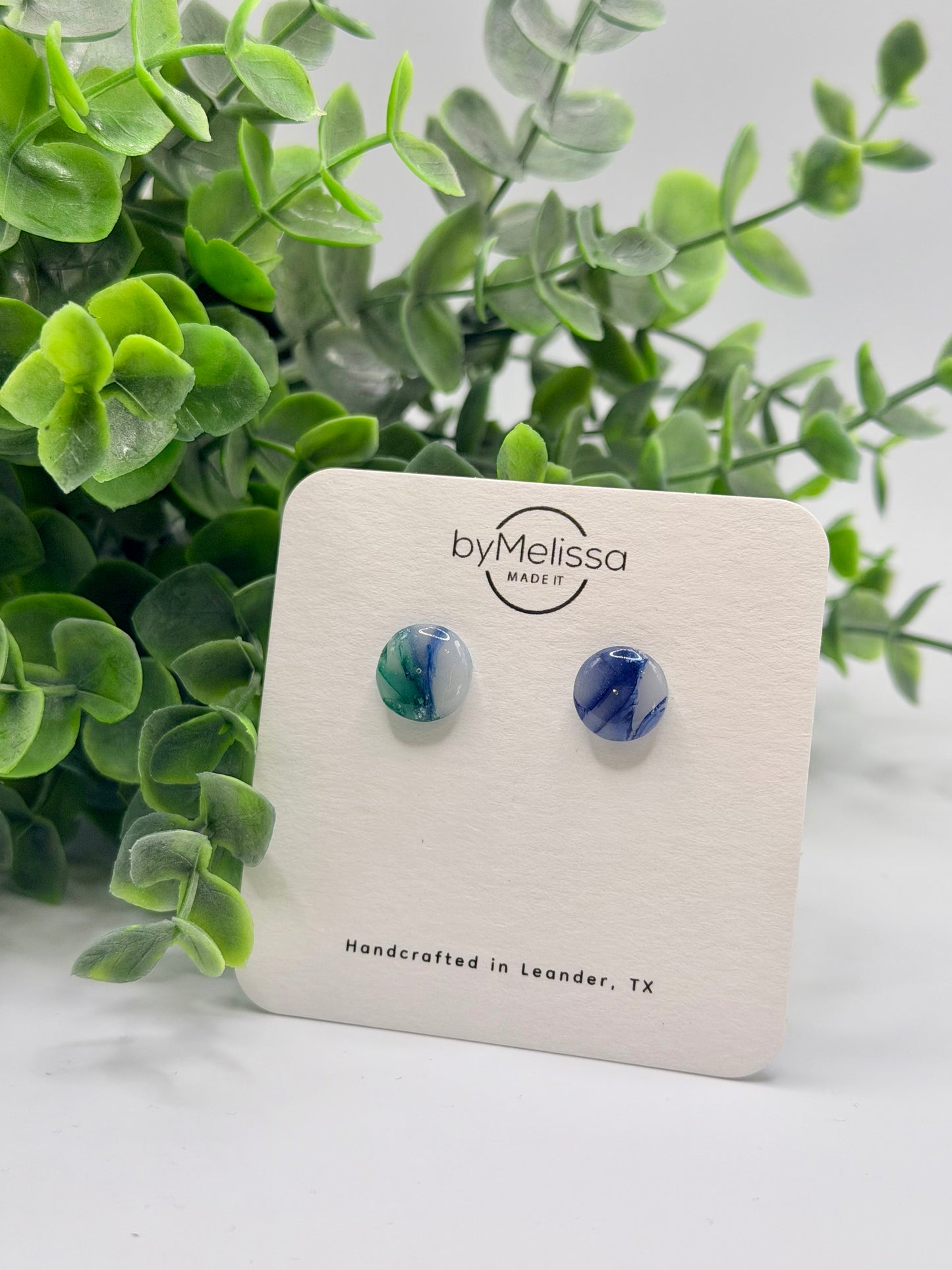 Forest Green and Blue Small Circle Stud Earrings