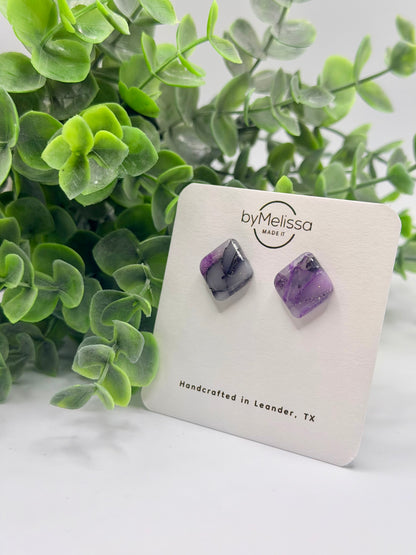 Purple and Black Rounded Square Stud Earrings