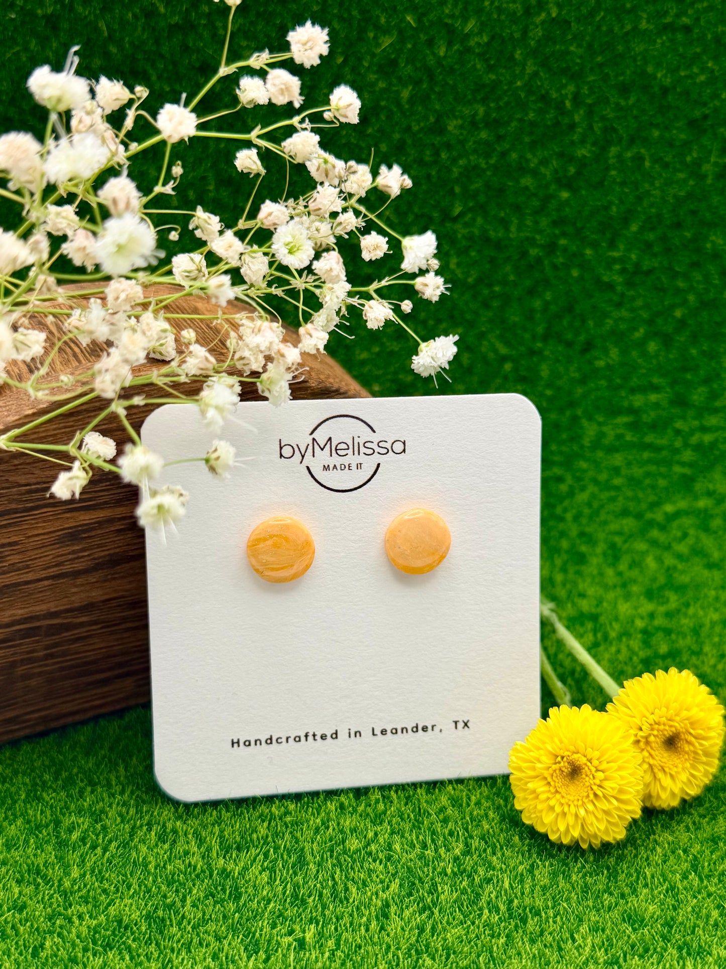 Orange Small Circle Stud Earrings