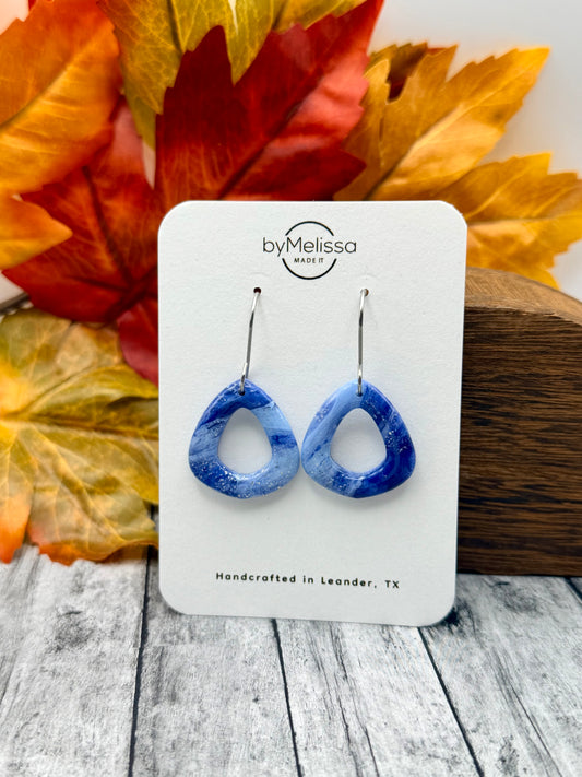 Navy and Columbia Blue Open Triangle Drop Earrings