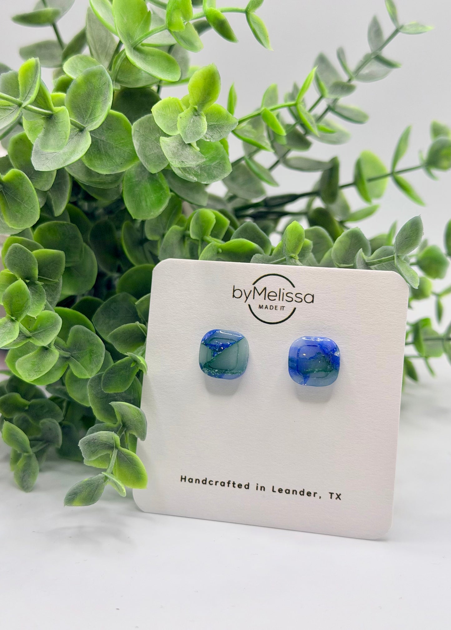 Forest Green and Blue Small Embedded Square Stud Earrings