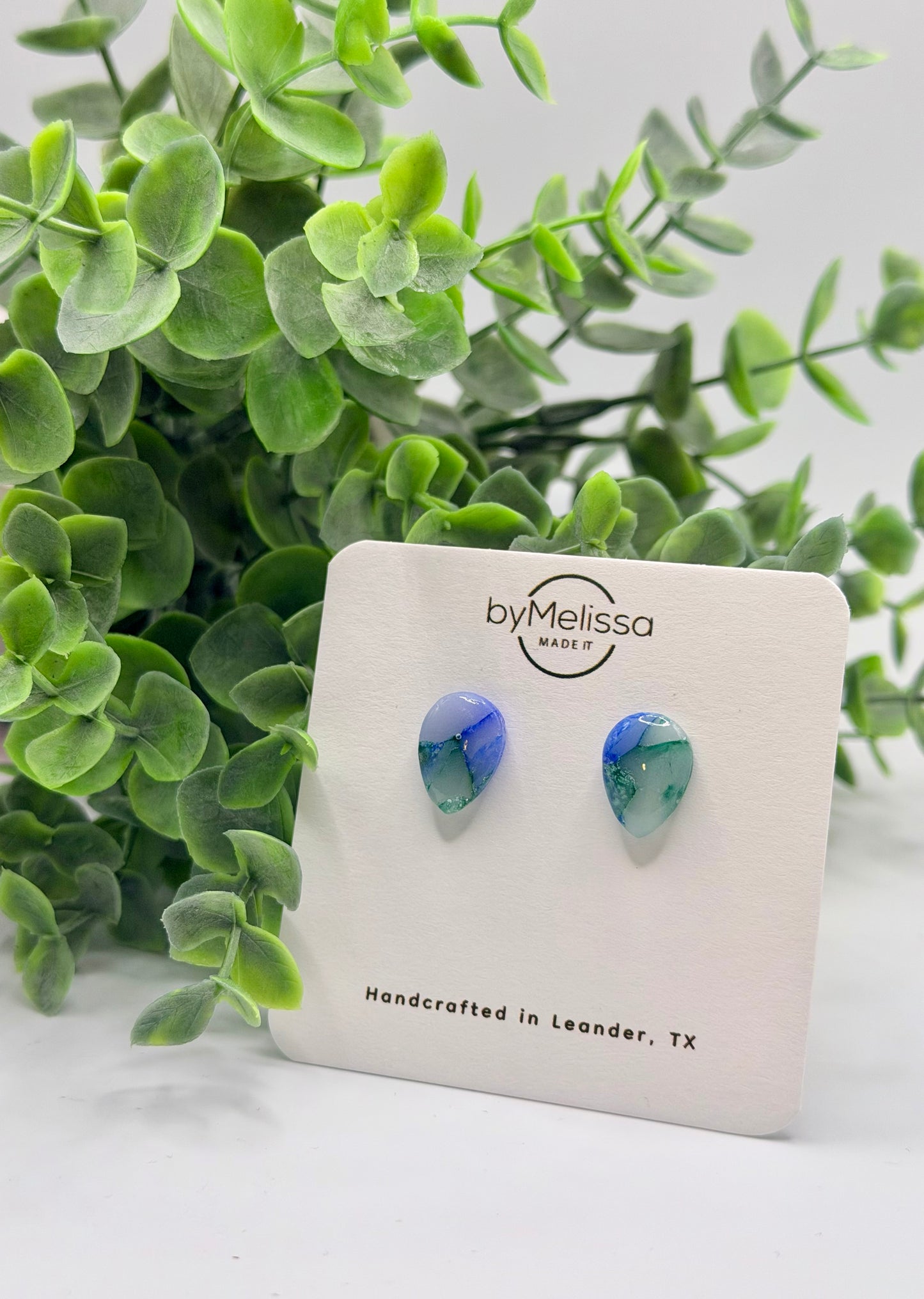 Forest Green and Blue Teardrop Stud Earrings