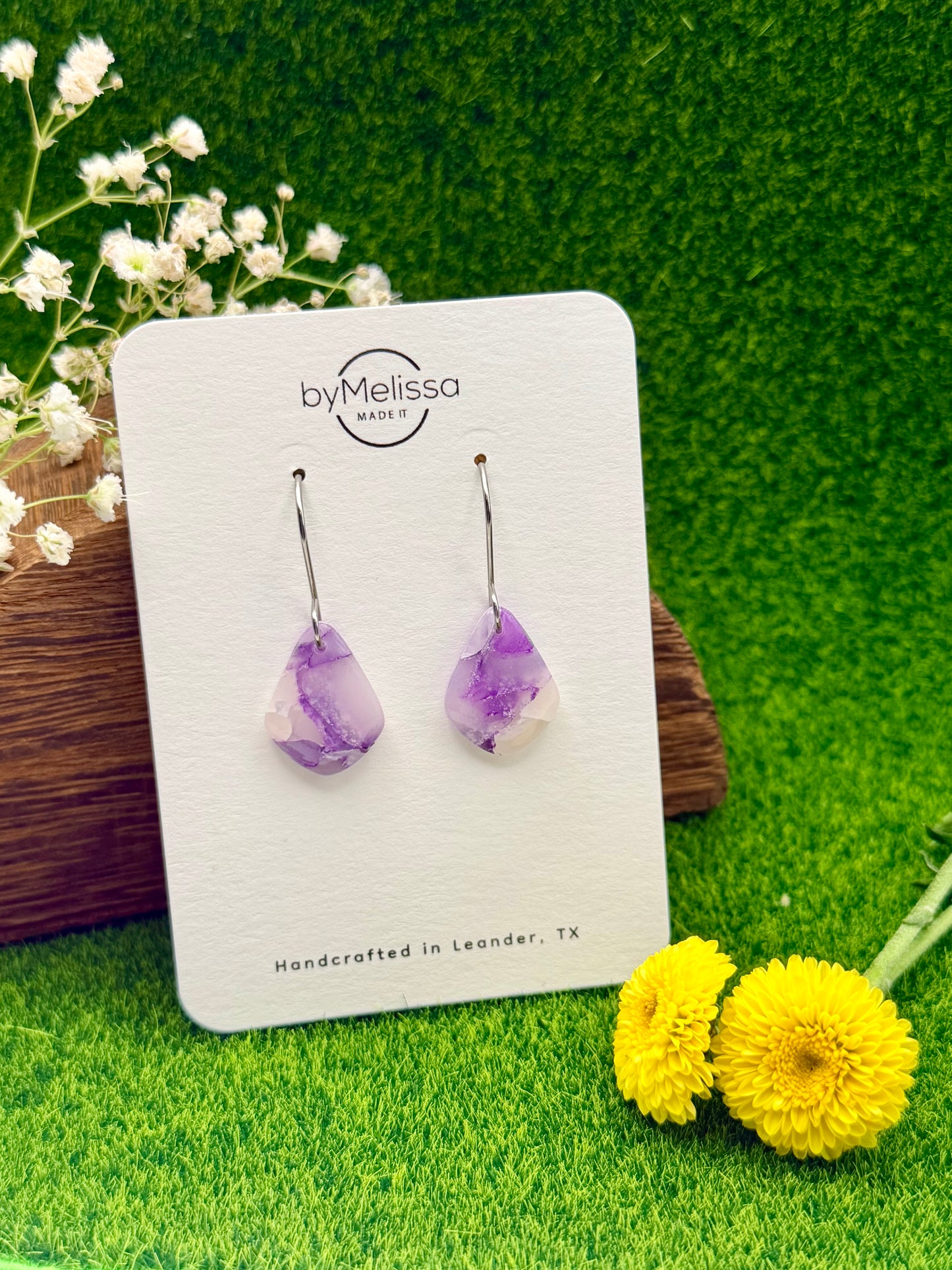 Purple and White Petite Kite Drop Earrings in Silver