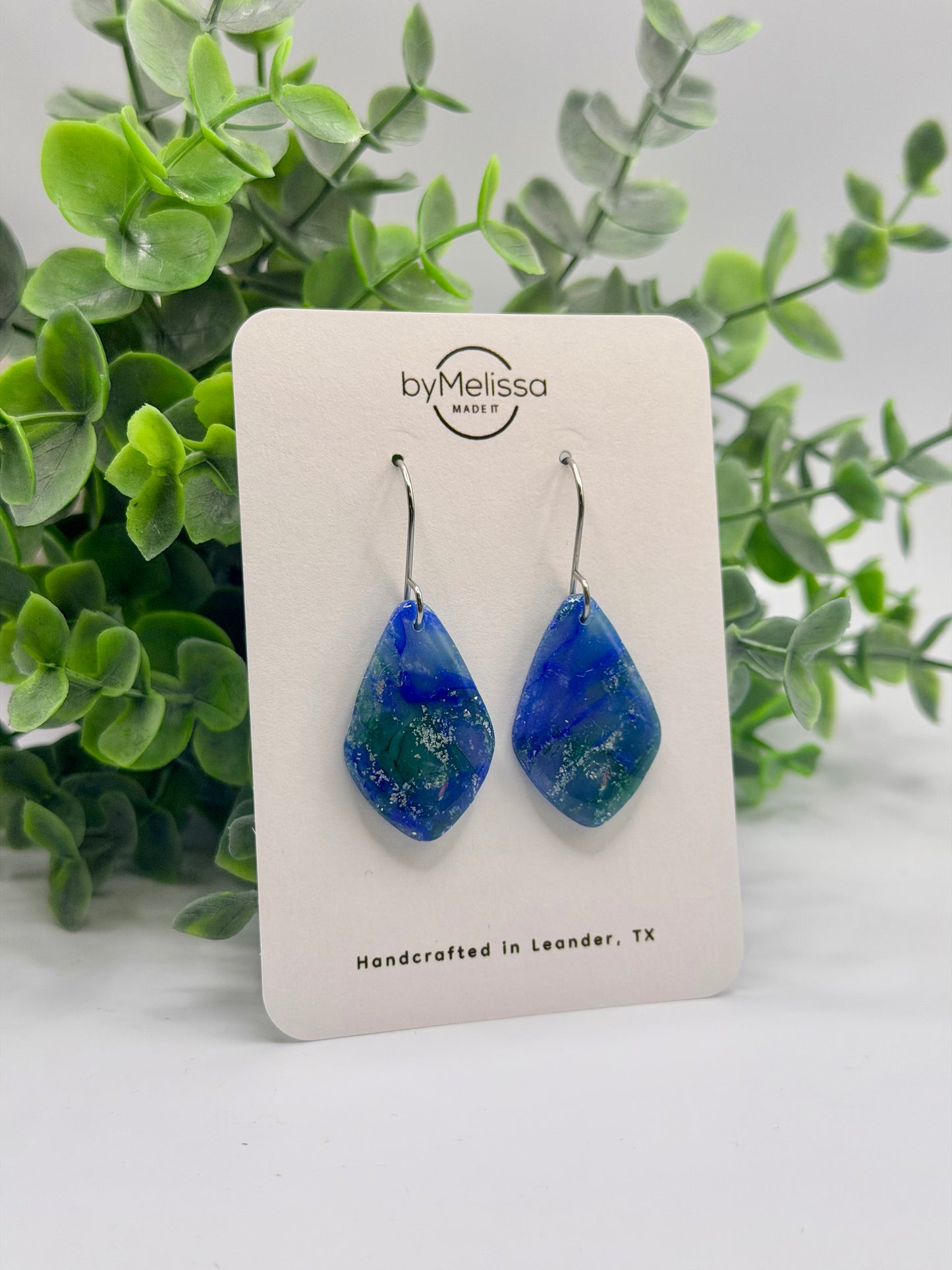 Forest Green and Blue Small Kite Drop Earrings in Silver