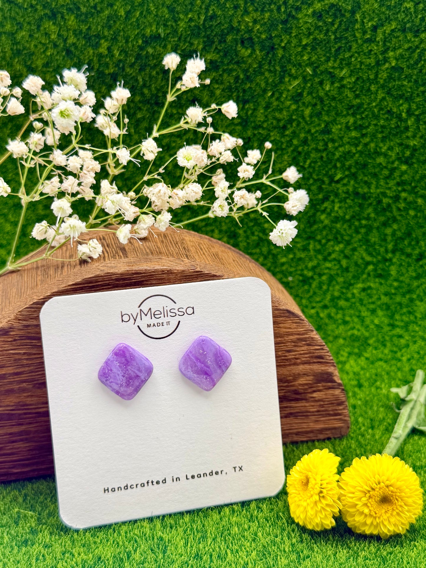 Purple Rounded Square Stud Earrings