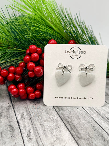 White and Silver Heart Bowknot Earrings