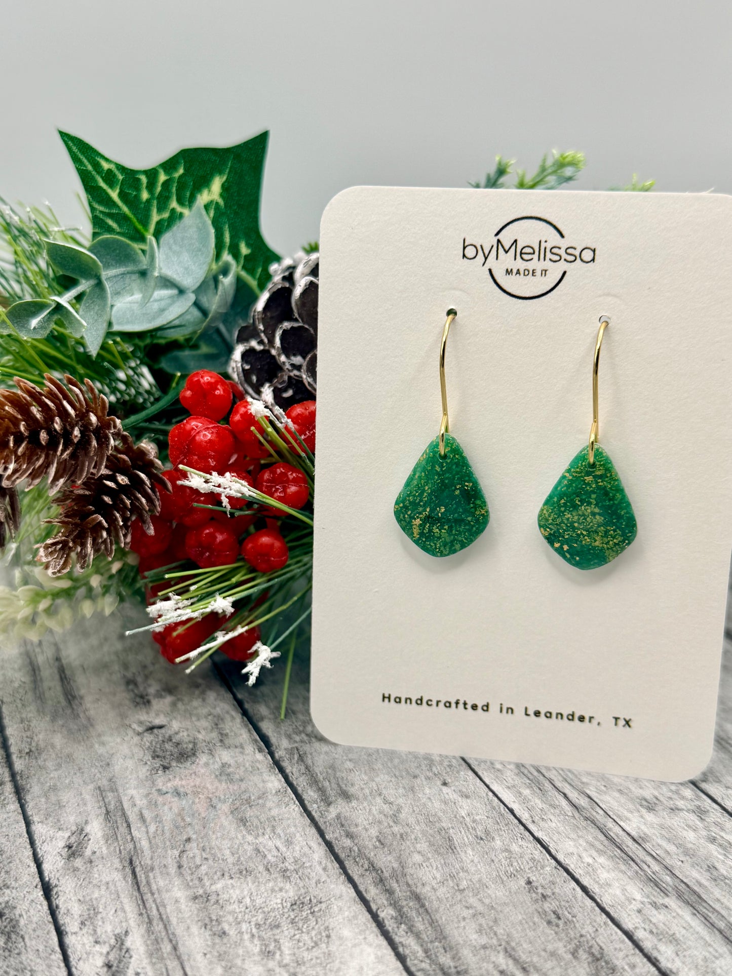 Green and Gold Petite Kite Drop Earrings