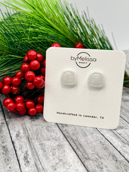 White and Silver Small Embedded Polygon Stud Earrings