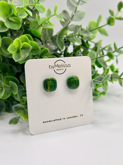 Navy and Gold Small Embedded Square Stud Earrings