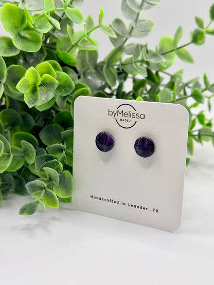 Purple and Black Small Circle Stud Earrings