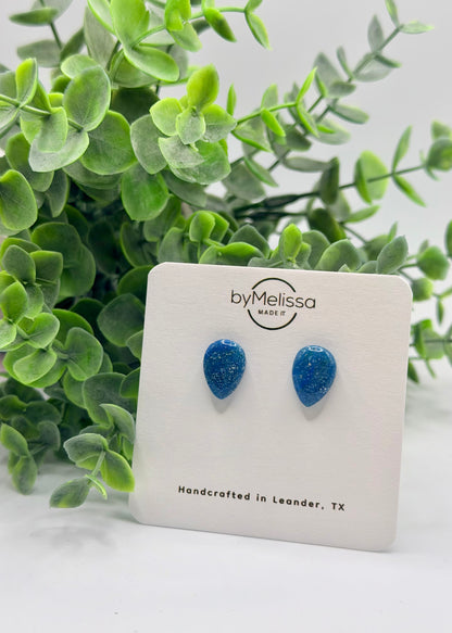 Forest Green and Blue Teardrop Stud Earrings