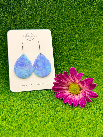 Sky Blue and Periwinkle Small Wide Teardrop Drop Earrings in Silver