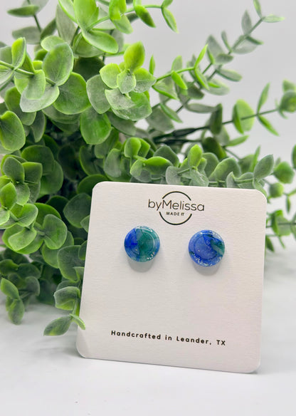 Forest Green and Blue Small Embedded Circle Stud Earrings