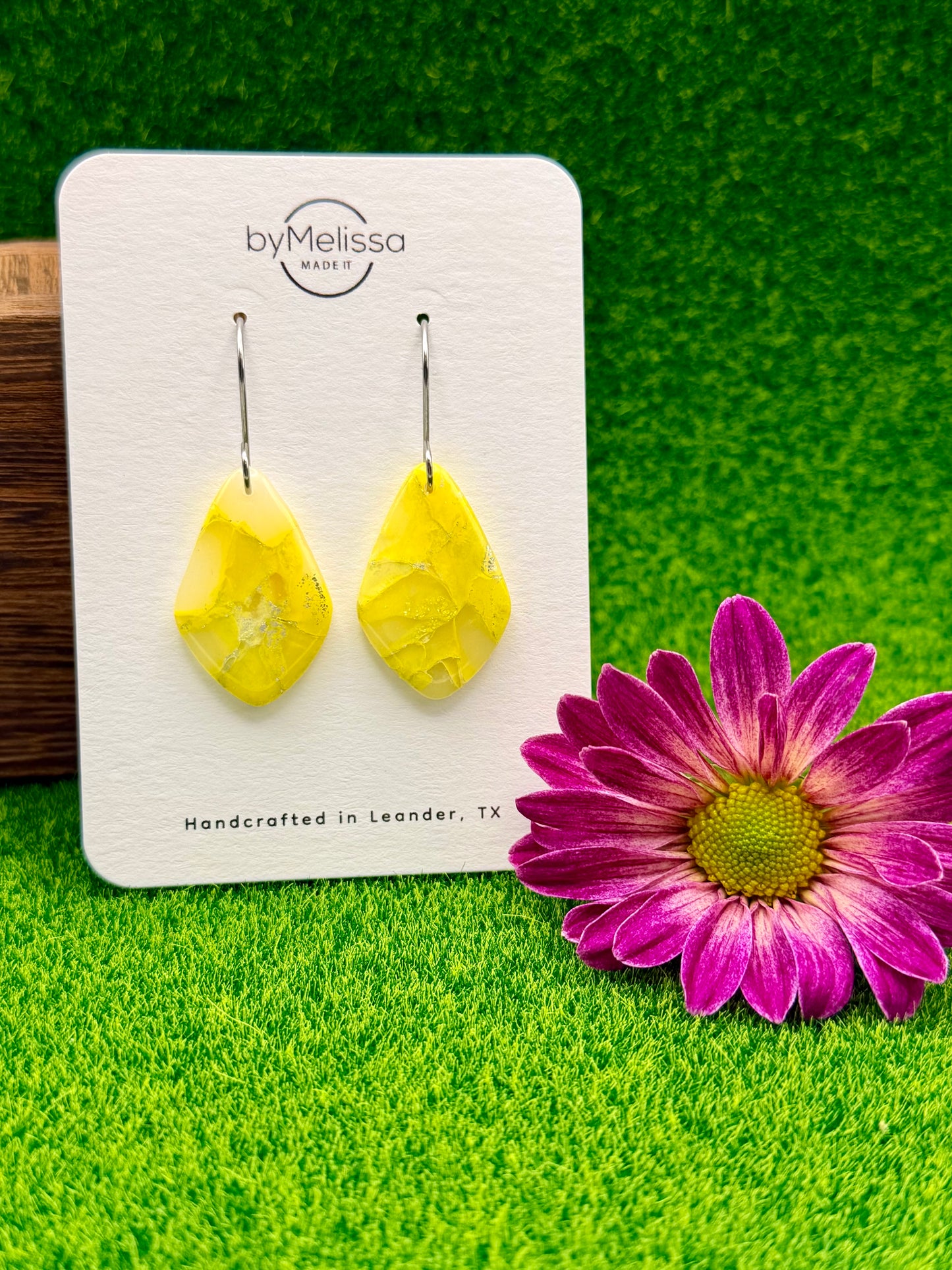 Yellow Small Kite Drop Earrings in Silver
