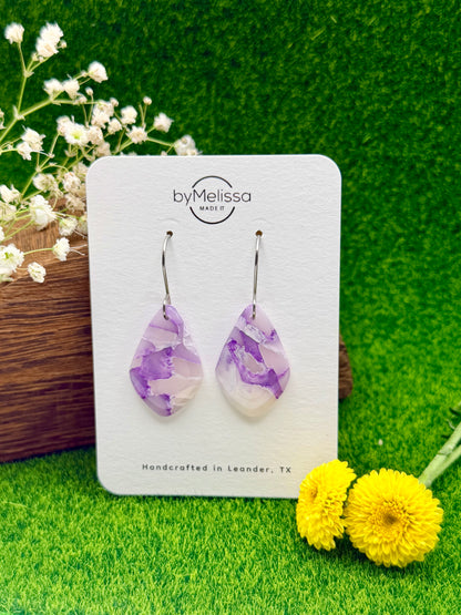 Purple and White Small Kite Drop Earrings in Silver