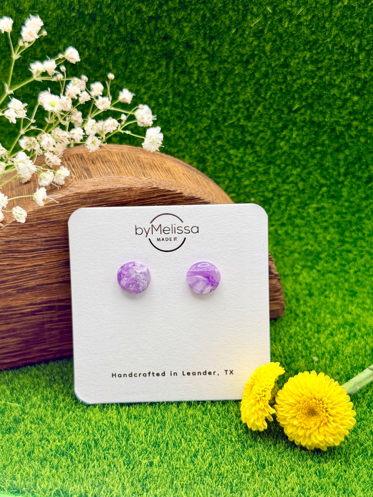 Purple and White Small Circle Stud Earrings