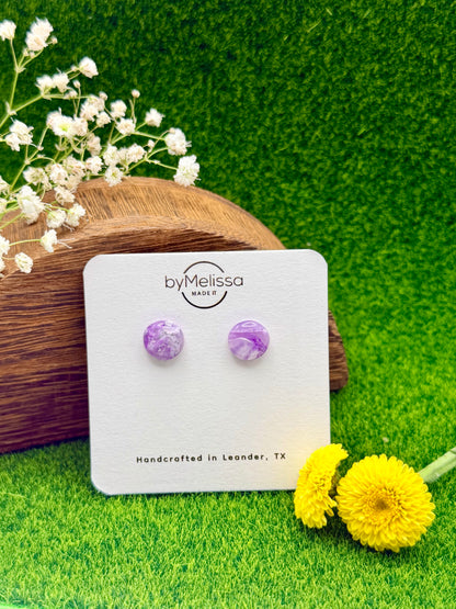 Purple and White Small Circle Stud Earrings