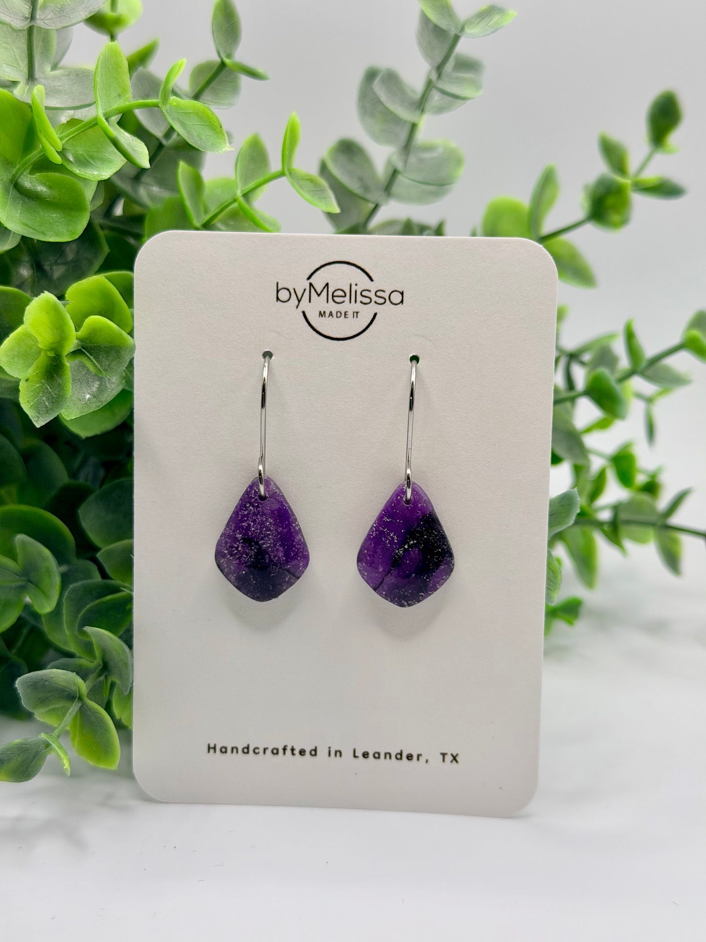 Purple and Black Petite Kite Drop Earrings in Silver