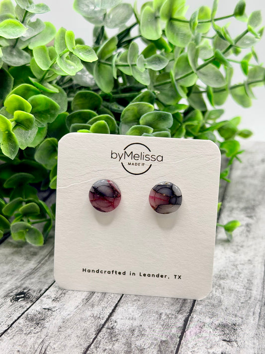 Maroon and Black Small Embedded Circle Stud Earrings