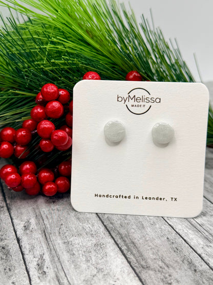 White and Silver Small Circle Stud Earrings