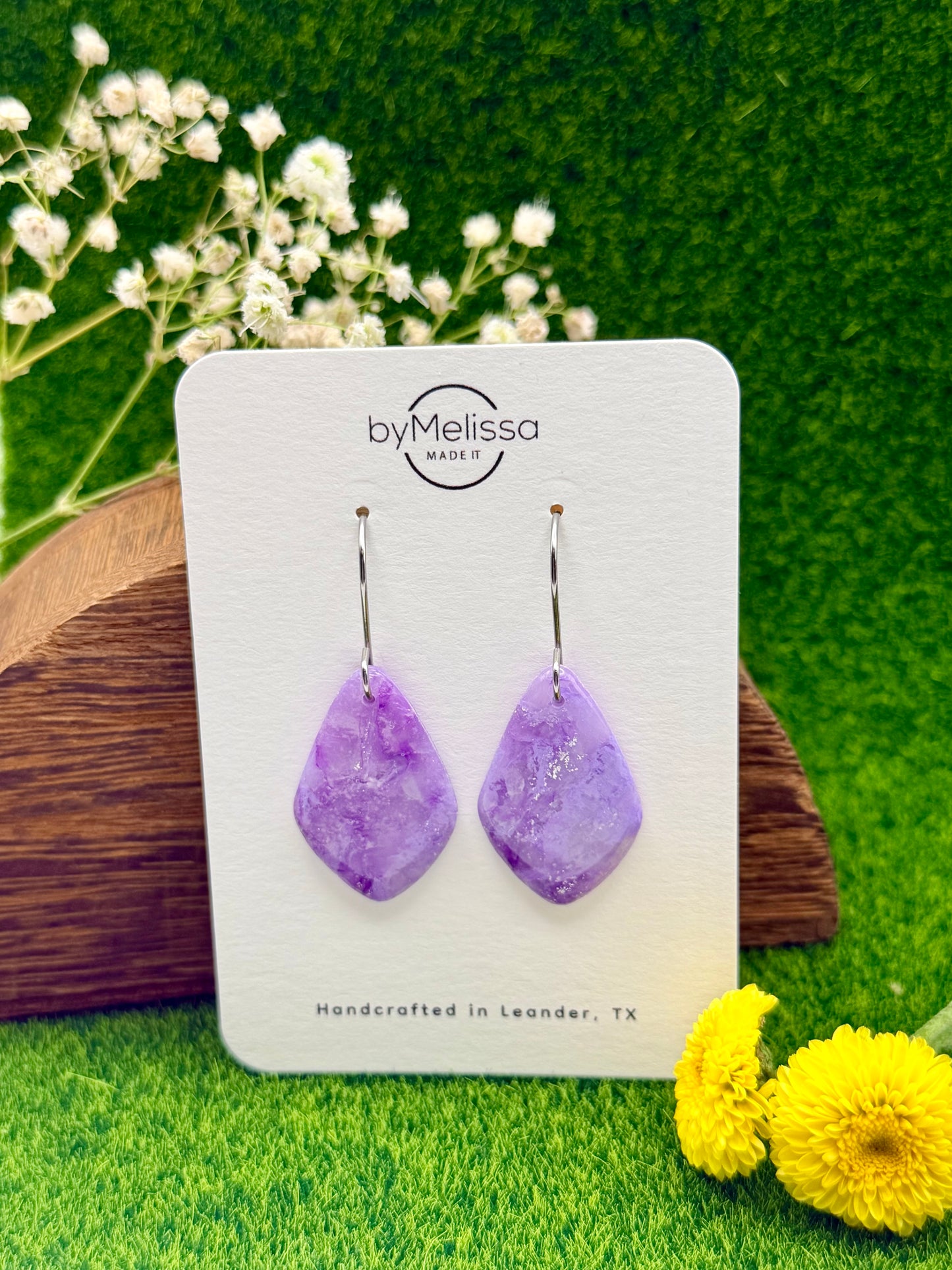 Purple Small Kite Drop Earrings in Silver