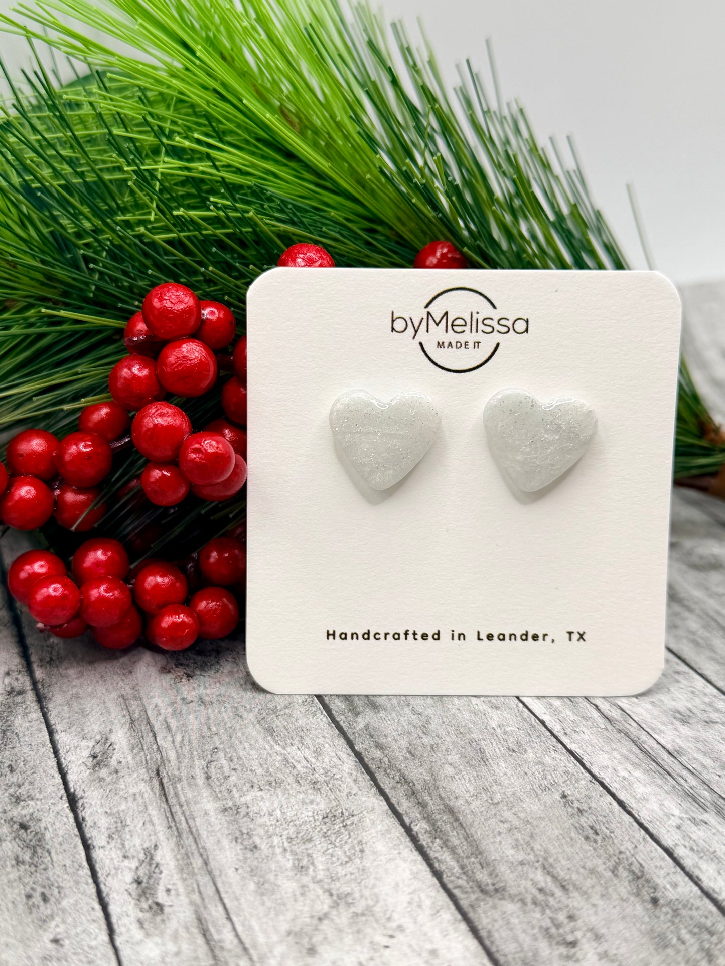 White and Silver Heart Stud Earrings