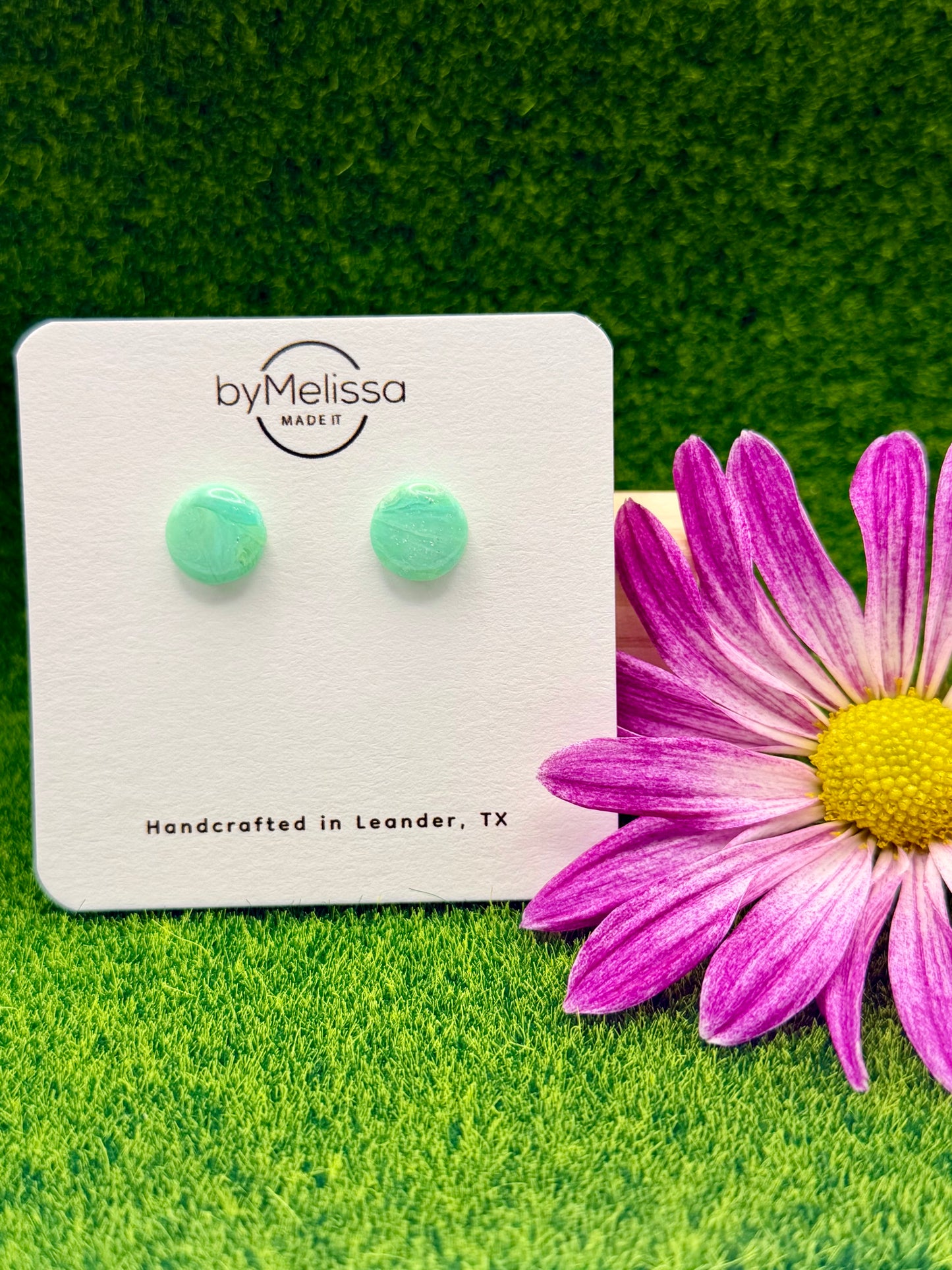 Lime and Turquoise Small Circle Stud Earrings