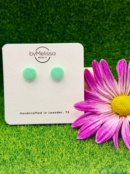 Lime and Turquoise Small Circle Stud Earrings