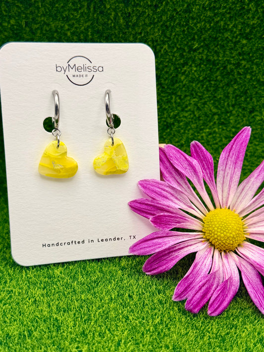 Yellow Heart Huggie Hoop Earrings