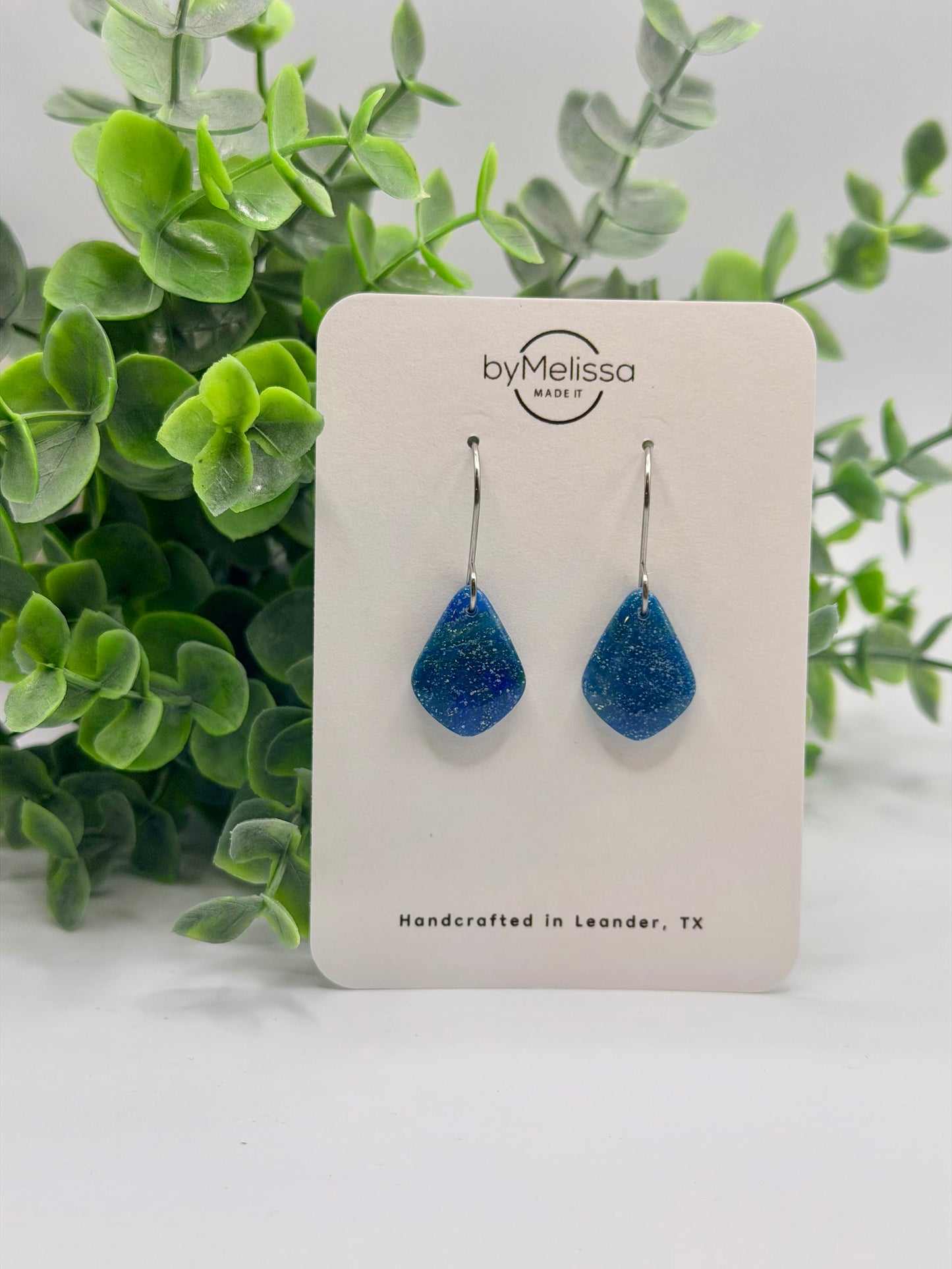 Forest Green and Blue Petite Kite Drop Earrings in Silver