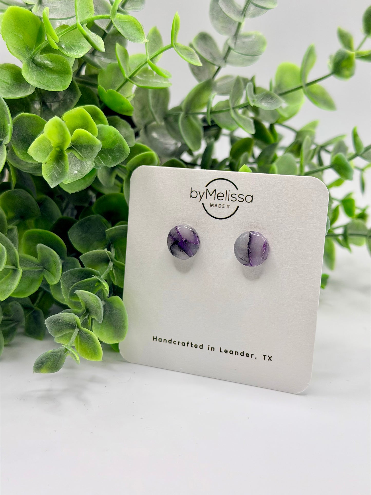 Purple and Black Small Circle Stud Earrings
