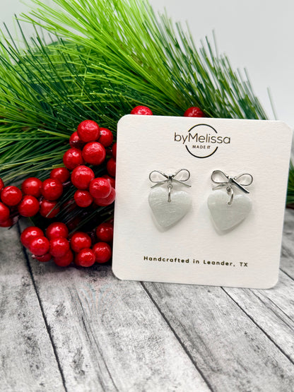 White and Silver Heart Bowknot Earrings